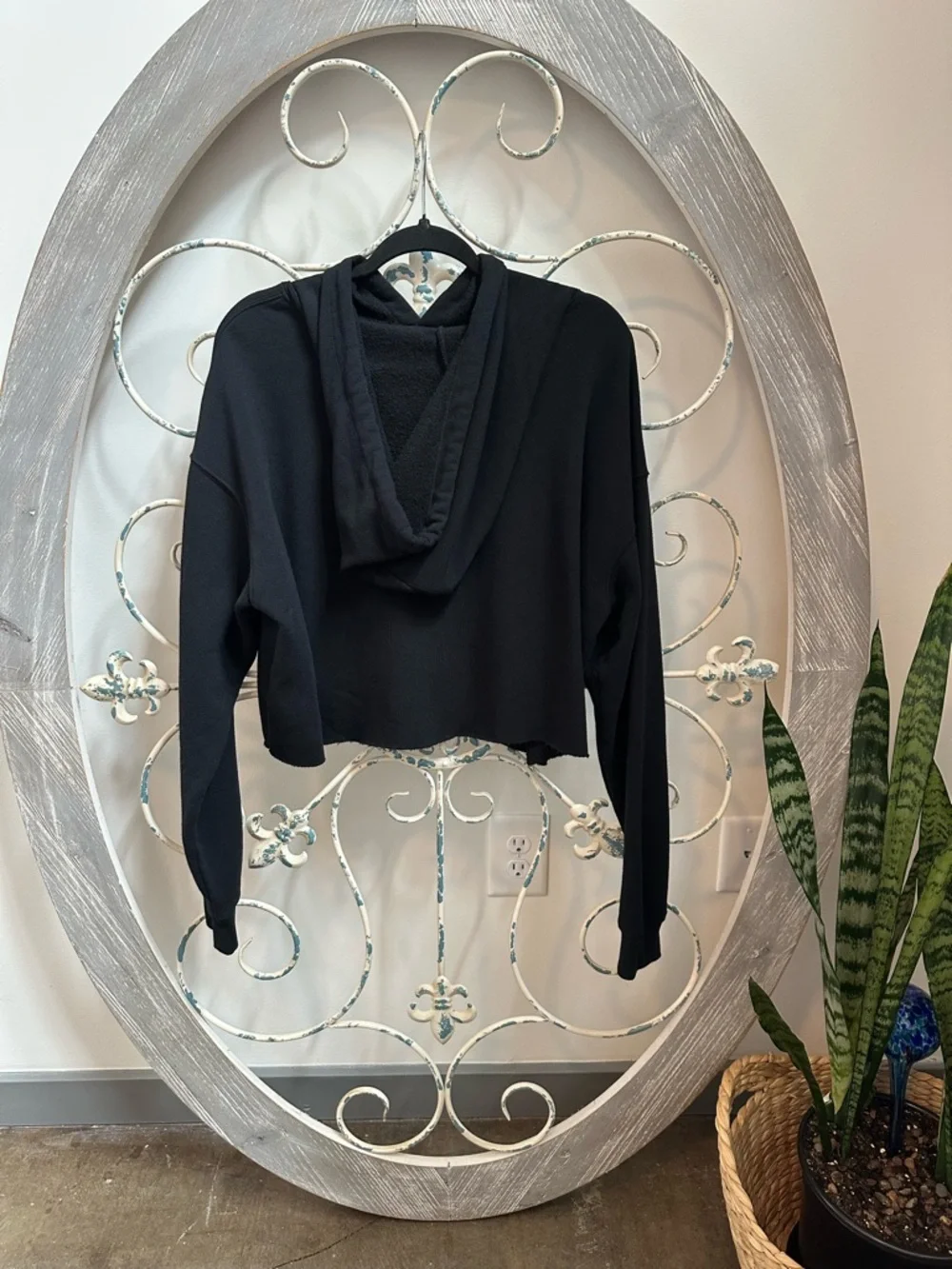 wild fable Black Cropped Hoodie with White Drawstrings - Picture 2 of 2